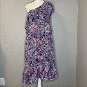 One-Shoulder Paisley Ruffle Dress